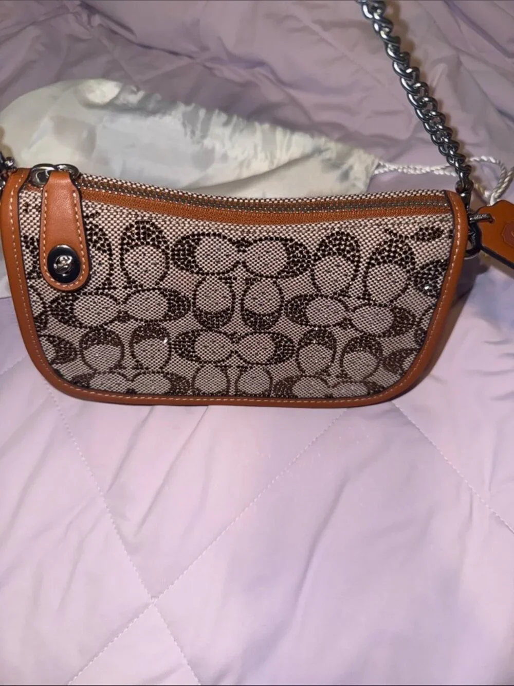 NWT Coach Swinger Bag 20 With Chain Crystal Signature Jacquard